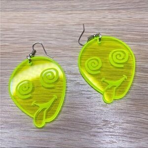 Go Guy - Neon Green Alien Face Earrings